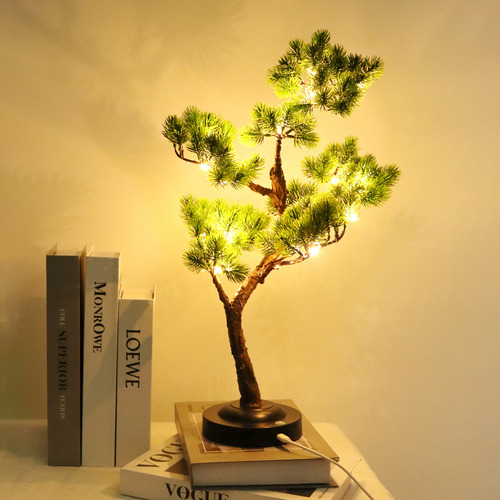 Lámpara Mesa Árbol Bonsái Artificial Decorativa Con Luz Usb