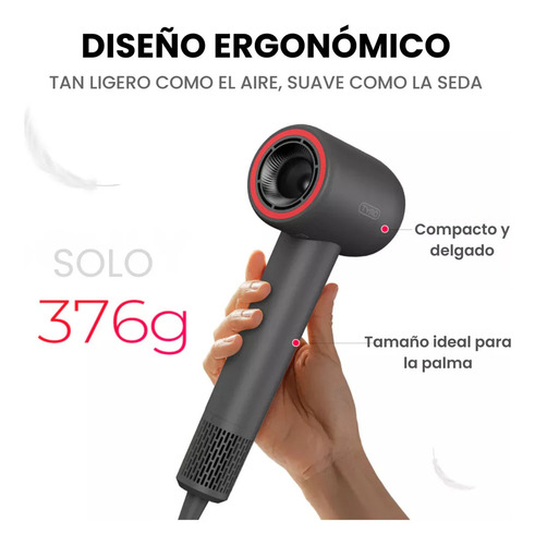 Secadora De Cabello Con Difusor Tymo Airhype Lite Profesional Difusor Pelo Color Negro