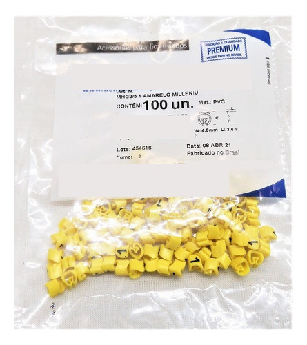 Marcador Anilha Par Cabos Mhg2/5 Números 1 A 6 Amarelo