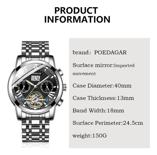Poedagar Relojes Automáticos Tourbillon Luminous Para Hombre