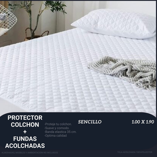 Protector Para Colchon + 2 Fundas Tela Acolchada 1.00 X 1.90