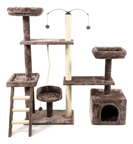 Arranhador Gato Ajustável Casinha Camas Brinquedo Giratório Marrom
