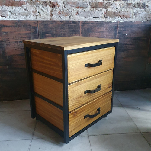 Imagen 4 de 6 de Cajonera Industrial Escritorio Pc Movil Hierro Madera 50x40