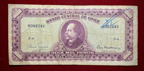 Billete 10 Escudos 1960 Chile Resellado De 10000 Pick 131 A2