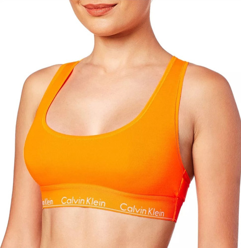 Calvin Klein Bralette Top Naranja Neon Con Logo Original