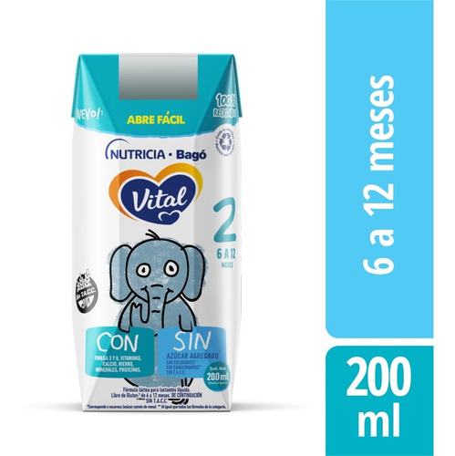 Imagen 2 de 3 de Leche Liquida Vital 2 X 2 Packs De 24 Bricks 200ml 6 A 12m