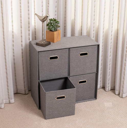 Organizador De Cubos De Lino Gris Con 4 Contenedores De Alma