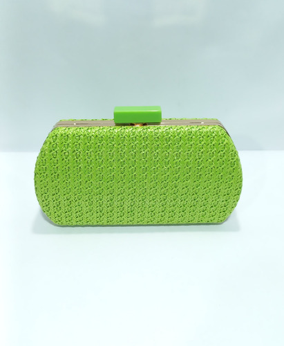 Clutch De Festa, Feita Em Ráfia Com Alça Tiracolo Dourada Verde-limão Entrelaçada Ouro Dourada