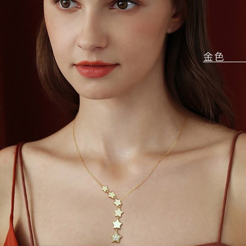 Imagen 3 de 9 de Collar Mujer Estrellas Cristales Acero Inoxidable Elegante