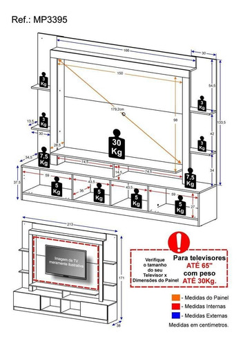 Rack Estante C/ Painel Tv 65 E 2 Portas Oslo Multimóveis