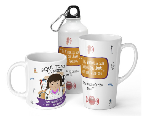 Set De Taza + Botella + Conica La Mejor Fonoaudiologa