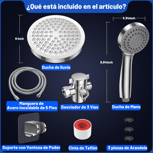 Combo Cabezal Ducha De Alta Presión 15 Cm Manguera 1,5 M Cro