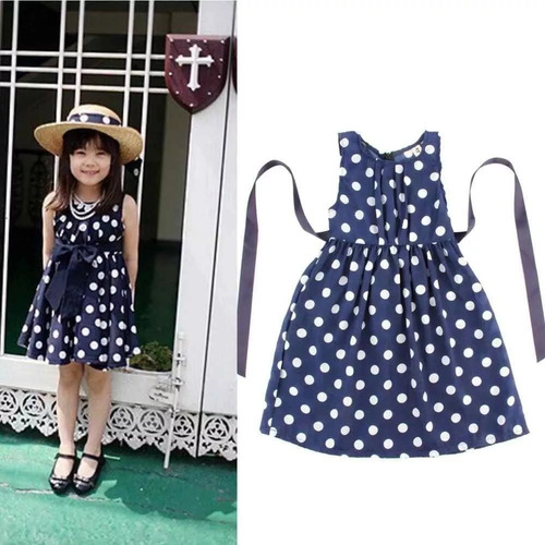 Vestido Princesa Azul Lunares Blancos Niñas Talla 2,3,4,6