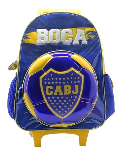 Mochila Boca Juniors Pelota Futbol Cabj Con Carro 16 PuLG Color Azul Diseño de la tela Estampada