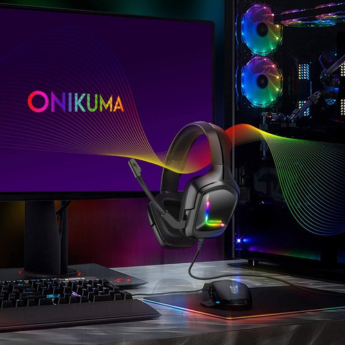 Audífonos gamer Onikuma K20 negro con luz rgb LED