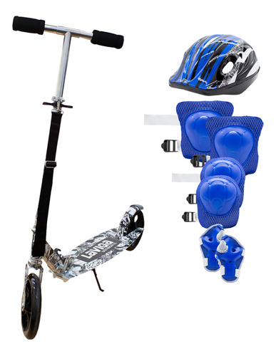 Scooter Patín Plegable Para Niñas Y Niños + Protecciones Color Azul Calavera
