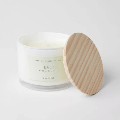 Velas Aromaticas Decorativas Aromaterapia Con Tapa Threshold Blanco 9cm 340g Aloe - Bamboo