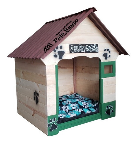 Cama Para Perros (80x70cm) Techo En Teja Plastica+colchoneta