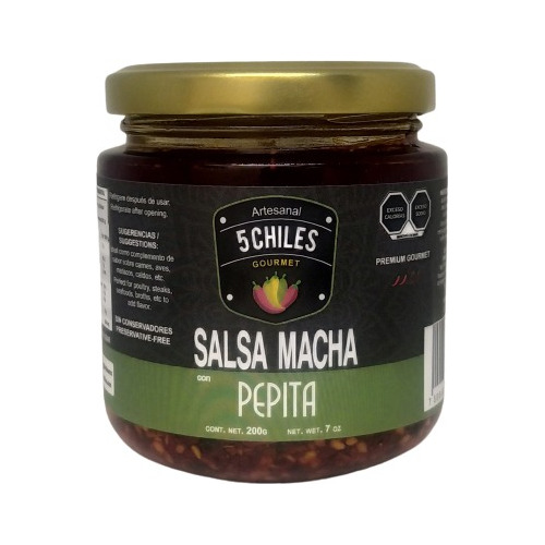 Salsa Macha Artesanal Gourmet Con Pepita 5 Chiles