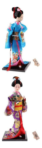 2pcs Muñeca Japonesa Estatua De Geisha Kimono Muñeca