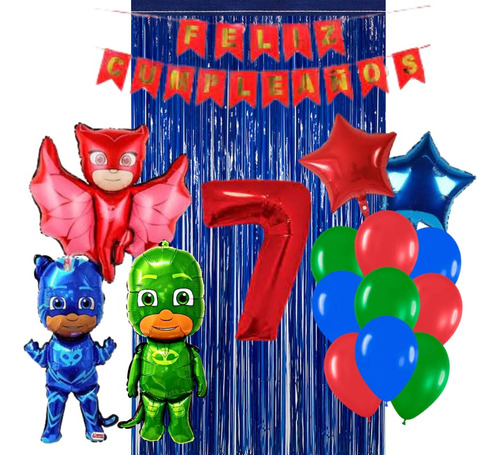 Set Combo De Globos De Heroes En Pijama+ Cortina X18unidades