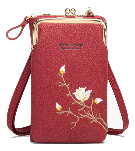 Bolso Bandolera Mujer Cartera Flores Bordadas Para Celular