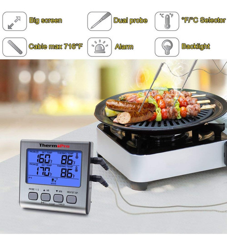 Imagen 2 de 9 de Termómetro Digital Con 2 Sondas Thermopro Tp17 Carnes Timer