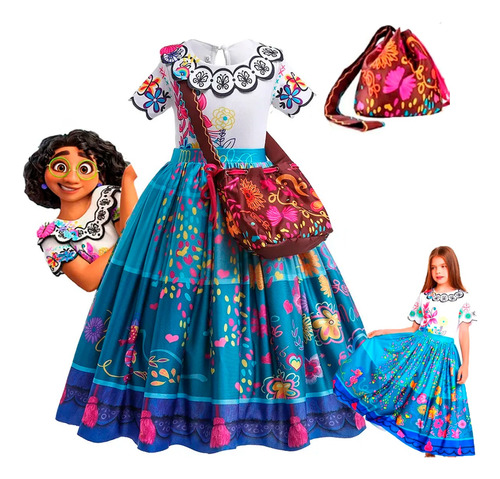 Fantasia Mirabel Encanto Vestido Infantil Disney Com Bolsa 