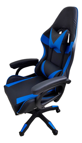 Cadeira Escritório Gamer Estofada Couro Sintético Azul