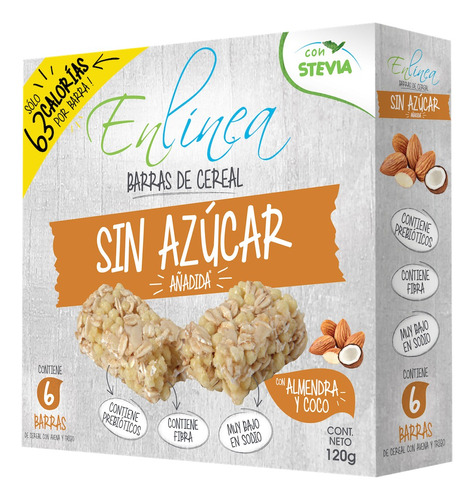 Barra Cereal En Línea Sin Azúcar Almendra Y Coco 6un De 20g