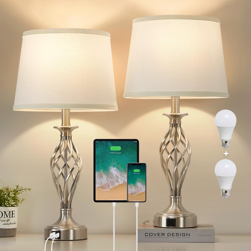 Juego De 2 Lámparas Modernas De Mesa Con Puertos Usb