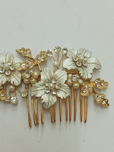 Imagen 2 de 5 de Hermoso Tocado Con Flores Metálicas Para Fiesta O Novias