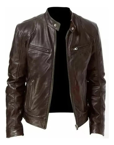 Hombres Casual Chamarra De Cuero Impermeable Biker