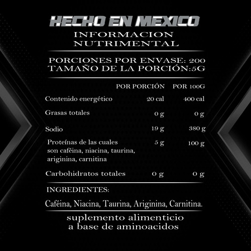 Óxido Nítrico Inmortal 1 Kg 200 Serv Varios Pre Entreno Mango