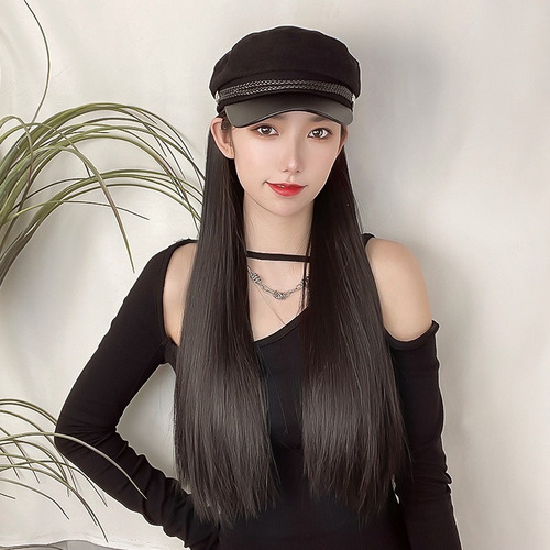 Peluca Larga Lacia Con Gorra, Negro, Para Mujer
