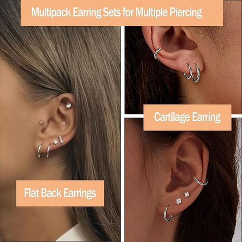 15pare Arete Mujer Pendientes Piercing Oreja Cartílago Acero