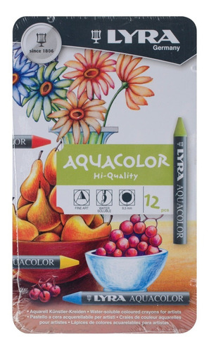 Set 12 Crayones Acuarelables Lyra Aquacolor Cera Estuche 