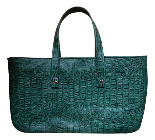 Amplia Grande Cartera Croco Verde Cuero Ecológico