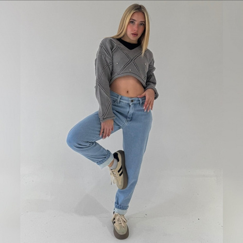 Jean Mom Fit Frizado Rígido Dama Kapri