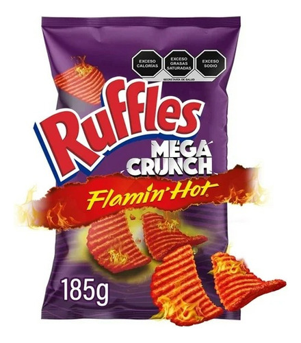 2 Pza Papas Fritas Sabritas Ruffles Mega Crunch Flamin Hot S