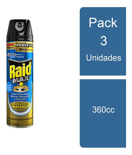 Pack 3 Insecticida Max Doble Acción 360cc Raid