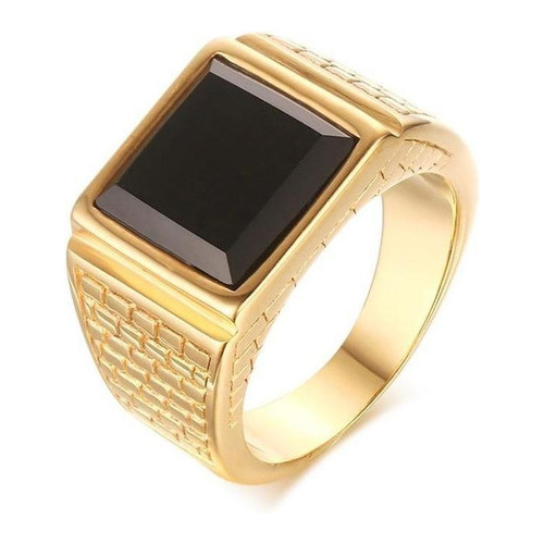 Anillo Grande De Circón Negro Para Hombre Anillo De Oro Ino