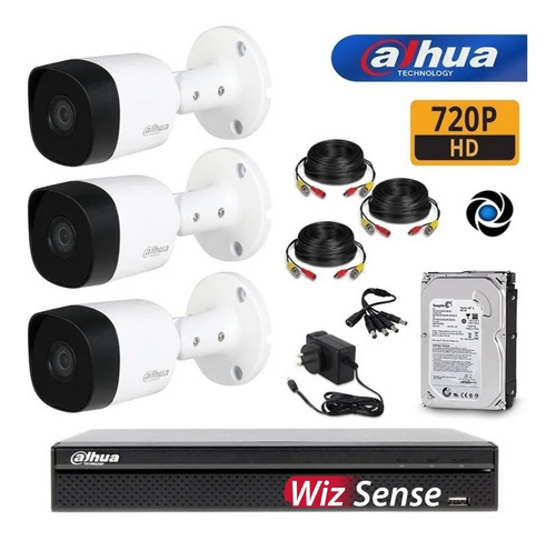 Imagen 3 de 10 de Kit Seguridad Dahua Cctv Dvr 4ch Hd + 3 Camara 720p + Disco