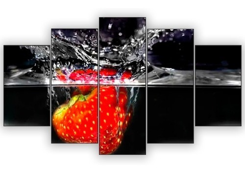 Quadro Decorativo Fruta Morando Na Agua 115x60 5 Peças N05