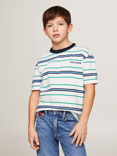 Playera Blanca De Rayas Tommy Hilfiger De Niño