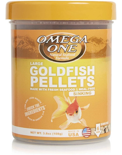 Omega One Goldfish Large Pellets 108gr Alimento Para Peces Granulos Grandes 6mm De Lento Hundimiento A Base De Salmon Arenque Y Camaron Rico En Omega 3 Y 6 Facil Digestion