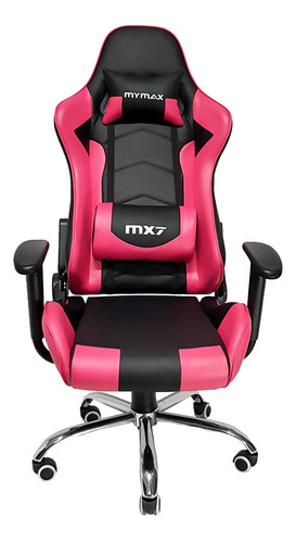 Cadeira de escritório Mymax MX7 gamer ergonômica  preto e rosa com estofado de couro