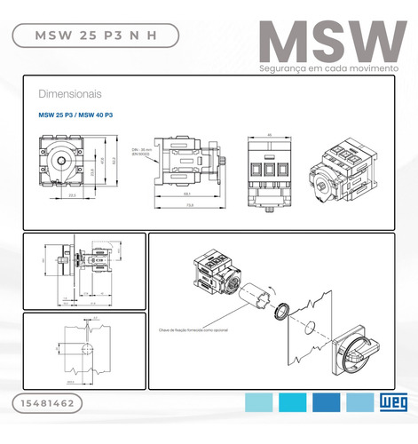 Chave Seccionadora Weg Rotativa Msw25 25a Fixação Topo P3 Nh Cor Vermelho/amarelo