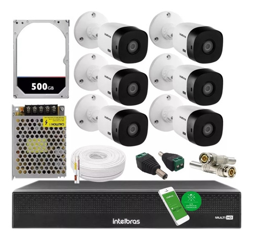 Kit Cftv 6 Câmeras Segurança Intelbras Dvr 8 Canais Com Hd