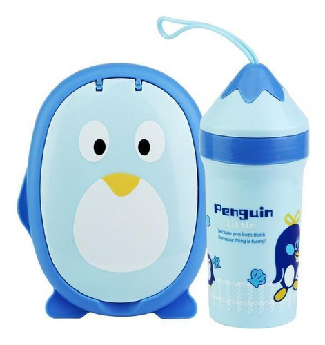 Kit Marmita E Garrafa Pinguin - Azul